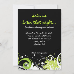 LIME GREEN SWIRLS & STARS Bat Mitzvah Party Card