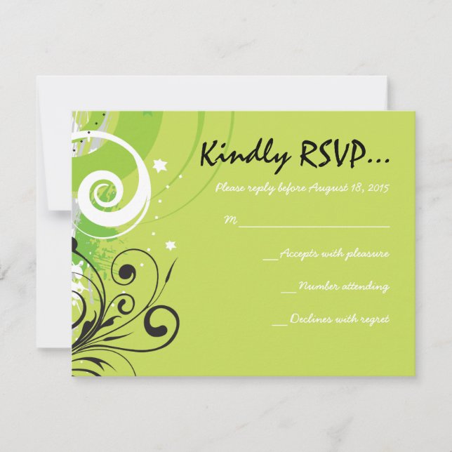 LIME GREEN SWIRLS & STARS Bat Mitzvah Reply Card (Front)