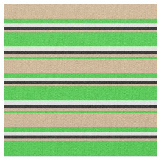 Lime Green, Tan, Black, and Light Cyan Coloured Fabric (Close Up)