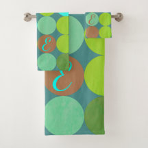 Lime Green Teal Turquoise & Rust Circles Monogram
