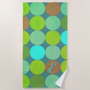 Lime Green Teal Turquoise & Rust Circles Monogram Beach Towel