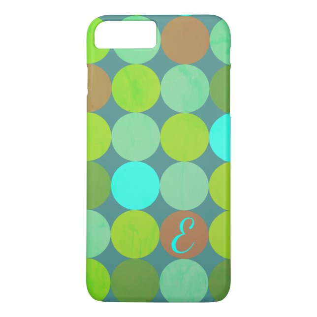 Lime Green Teal Turquoise & Rust Circles Monogram Case-Mate iPhone Case (Back)