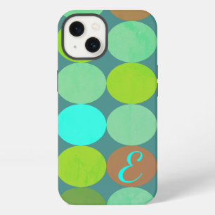 Lime Green Teal Turquoise & Rust Circles Monogram iPhone 13 Case