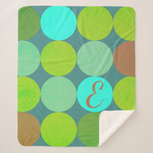 Lime Green Teal Turquoise & Rust Circles Monogram Sherpa Blanket