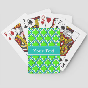 Lime Green Teal White Moroccan #5DS Name Mon Playing Cards