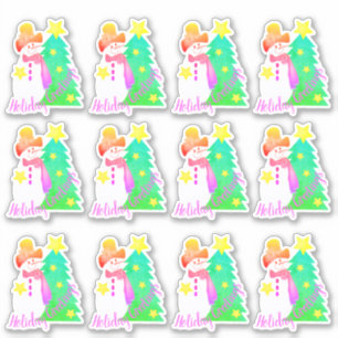 Lime Green Tree And Snowman