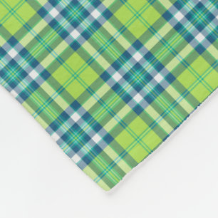 Lime Green, Turquoise and Blue Plaid Fleece Blanket