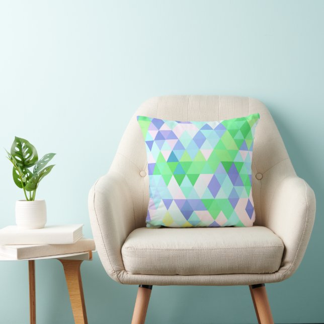 Lime Green Turquoise Diamond Squares Pattern Cushion (Chair)