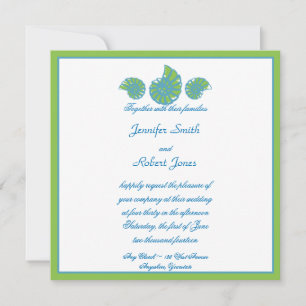 Lime Green Turquoise Seashell Wedding Invitation