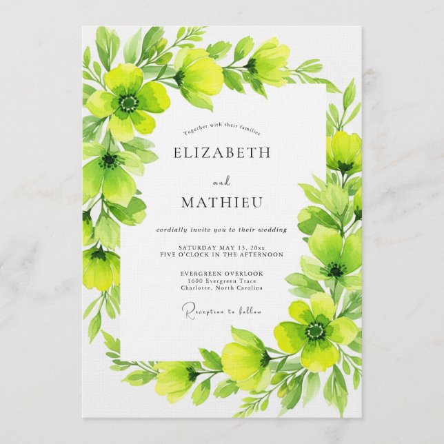 Lime Green Verdant Flourish Wedding Invitation (Front)