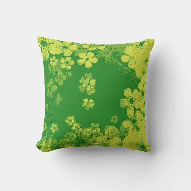 Lime green Vintage floral pattern Cushion (Front)