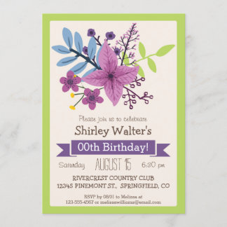 Lime Green & Violet Purple Adult Birthday Party Invitation