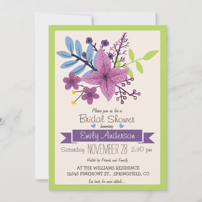 Lime Green & Violet Purple Floral Bridal Shower Invitation (Front)