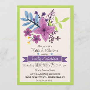 Lime Green & Violet Purple Floral Bridal Shower Invitation