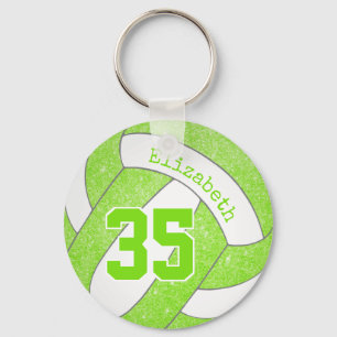 lime green volleyball bag tag w jersey number key ring