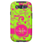 Lime Green w/ Pink Scroll Design Custom Monogram