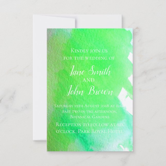 Lime green watercolor modern art wedding boho invitation (Front)