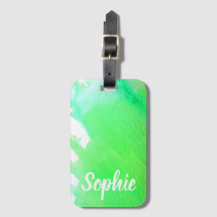 Lime green watercolor personalised travel arty luggage tag