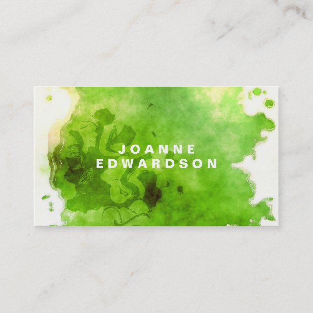 Lime green watercolor splatter splash professional business card (Front)