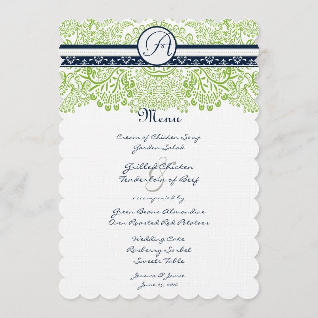 Lime Green Whimsical Bird Wedding Menu (Back)