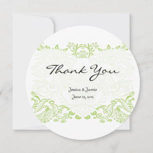 Lime Green Whimsical Bird Wedding Thank You Cards
