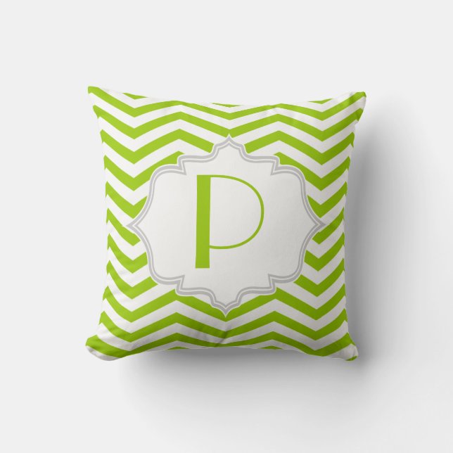 Lime green, white chevron zigzag pattern cushion (Front)