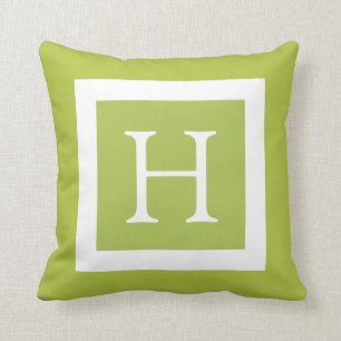 Lime Green White Custom Monogram Cushion