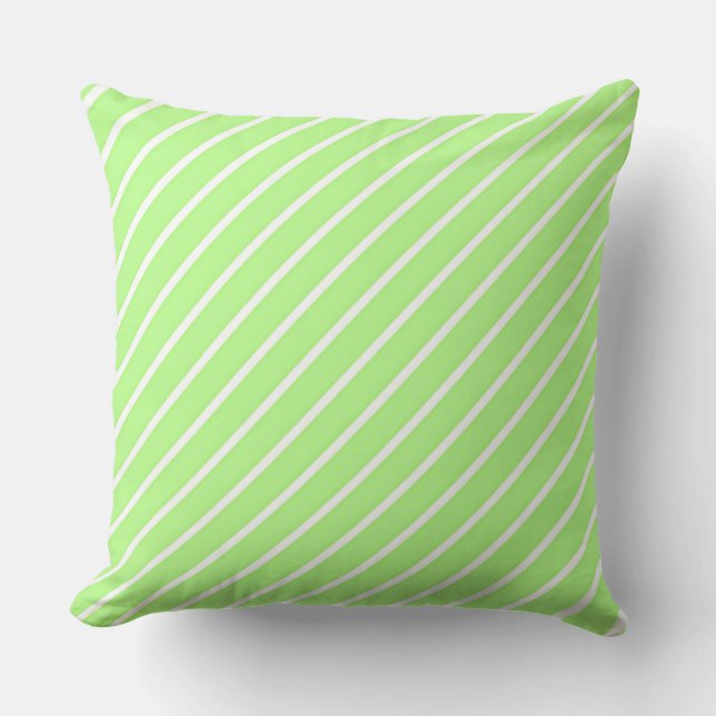 Lime Green White Diagonal Stripe Cushion (Front)