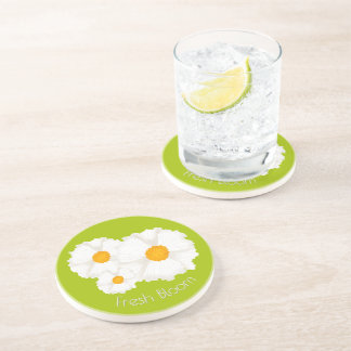 Lime Green White Flower Sandstone Coaster