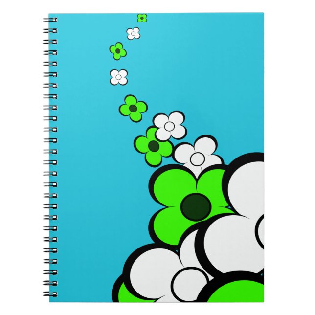 Lime Green White Flowers Spiral Notebook (Front)