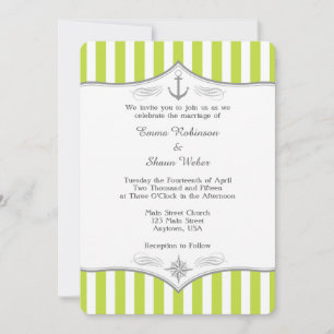 Lime Green White Grey Nautical Wedding Invitation