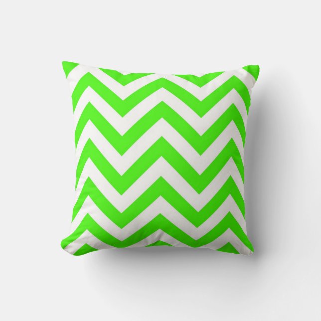 Lime Green White Large Chevron ZigZag Pattern Cushion (Front)