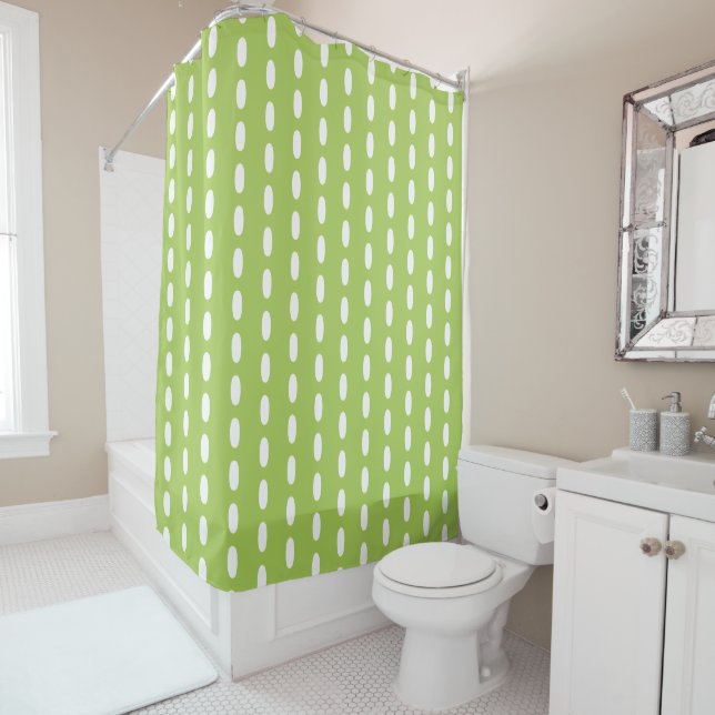 Lime Green White Pattern Shower Curtain (In Situ)
