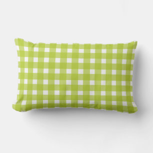 Lime Green & White Plaid Gingham Checks Lumbar Cushion