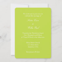 Lime Green White Plain Simple Wedding Invitation