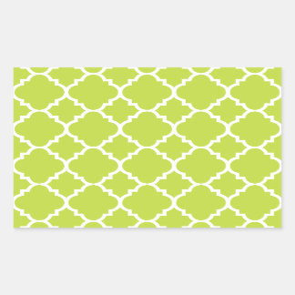 Lime Green White Quatrefoil Moroccan Pattern Rectangular Sticker