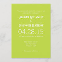 Lime Green White Simple Modern Wedding Invitation