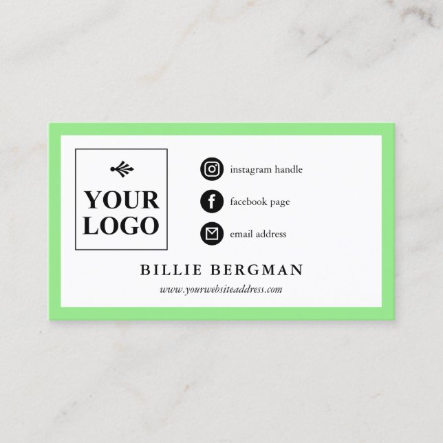 Lime Green White Social Media  Business Card (Front)