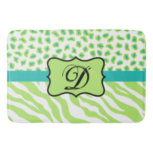 Lime Green White Zebra Leopard Skin Monogram Rug