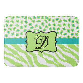 Lime Green White Zebra Leopard Skin Monogram Rug