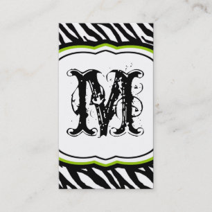 Lime Green White Zebra Print Pattern Business Card