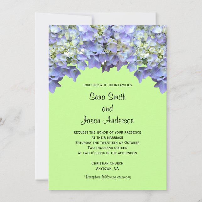 Lime Green with Purple Hydrangeas Invitation (Front)