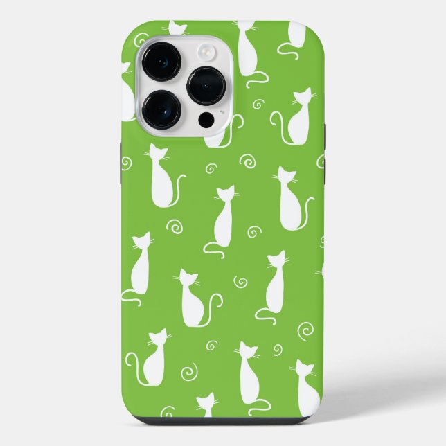 LIME GREEN WITH WHITE SITTING CAT PATTERN iPhone CASE (Back)