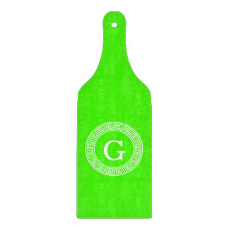 Lime Green Wt Greek Key Rnd Frame Initial Monogram Cutting Board