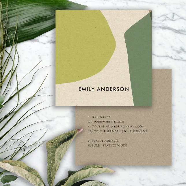 LIME GREEN YELLOW MODERN RUSTIC ABSTRACT ARTISTIC SQUARE BUSINESS CARD (Creator Uploaded)