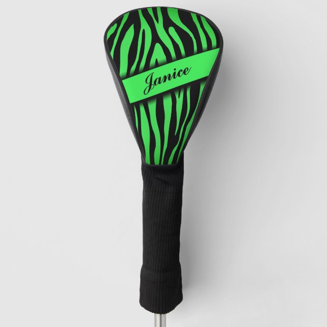 Lime Green Zebra Golf Head Cover (Front)