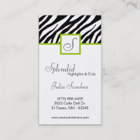 Lime Green Zebra Print Personalise Business Card