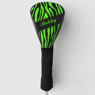 Lime Green Zebra Print Personalised Golf Head Cover