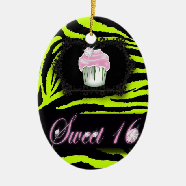 Lime Green Zebra print  Sweet 16  Gift Ornament (Front)