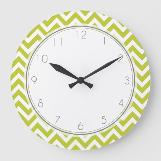 Lime Green Zigzag Stripes Pattern Large Clock (Front)